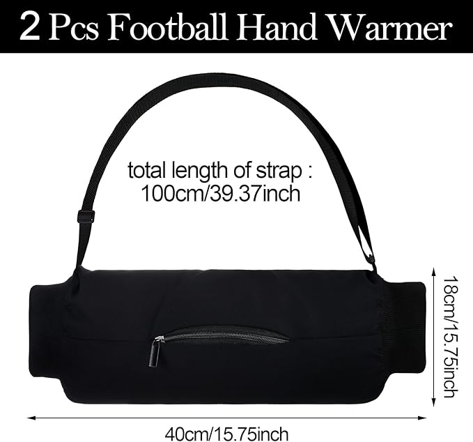 2 Pcs Football Hand Warmer with Zipped Pocket and Adjustable Waist Strap Lightweight Unisex Handwarmer Reusable Hand Muff Pouch for Cold Weather Baseball Hiking Camping, Black