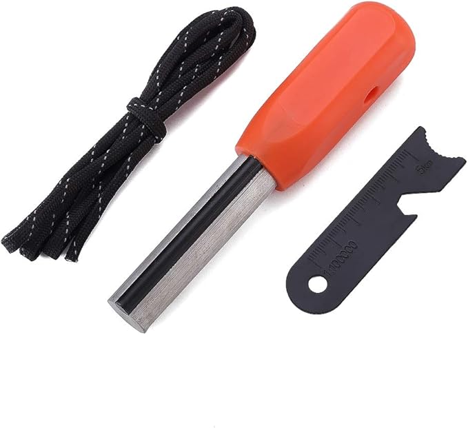 Fostar Outdoors Emergency Fire Starter,Magnesium Mg Rod Integrate with Ferro Rod, Paracord and Multi –Function Scraper Striker, Great for Bushcraft, Camping, Hiking, Hunting