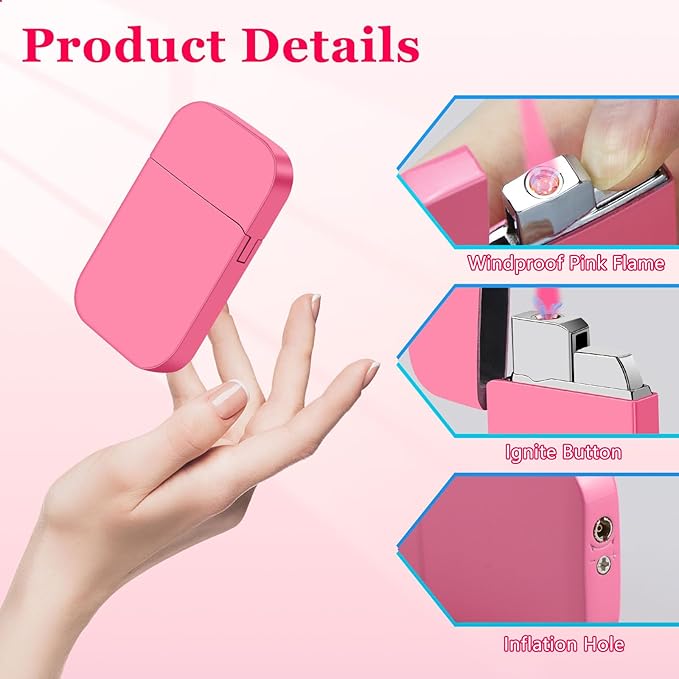 2 Pack Pink Flame Torch Lighter, Cute Pink Lighter,Refillable Butane Lighter, Windproof Torch Lighter for Outdoor Camping BBQ Candle,Nice Gift for Girls,Women on Birthday,Mother's Day Without Butane