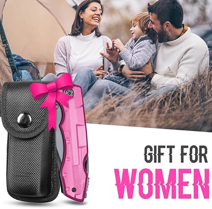 Gifts for Women Mom Wife Girlfriend, Pink Multitool Pocket Knife,Tactical Knife for Camping, Emergency, Outdoor, Daily Use, Unique Mothers Day Birthday Anniversary Valentines Day Gift Ideas for Women