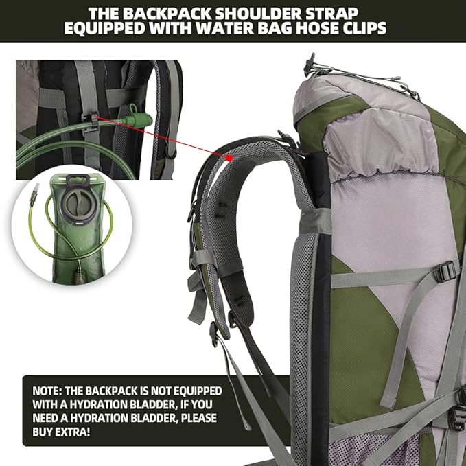 King'sGuard 70L Hiking Backpack Large Lightweight Waterproof Camping Backpack Travel Backpacking Backpack Daypack with Rain Cover -Frameless (Army Green)