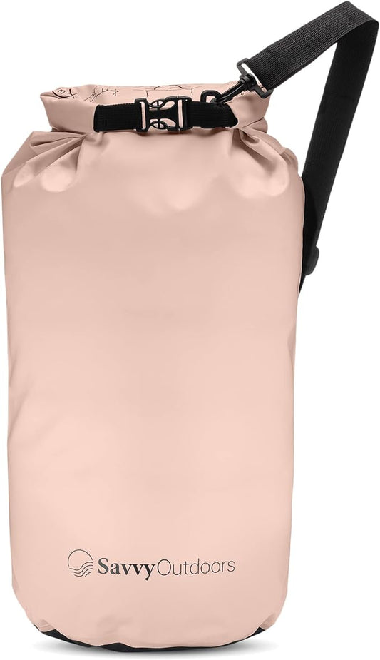 Savvy Outdoors Waterproof Dry Bag - Dry Bags for Food & Gear, Stuff Sacks for Backpacking and Camping Equipment, Waterproof Bag for Beach, Boating, Kayaking, Available in 5L, 10L, 20L, or 30L, Blush