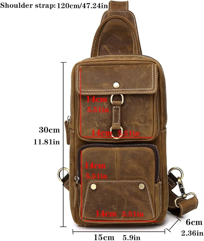 KPYWZER Sling Bag Men Women Vintage Full Grain Genuine Leather Shoulder Backpack Satchel Chest Casual Daypack Crossbody Outdoor Day Pack Backpacks Brown