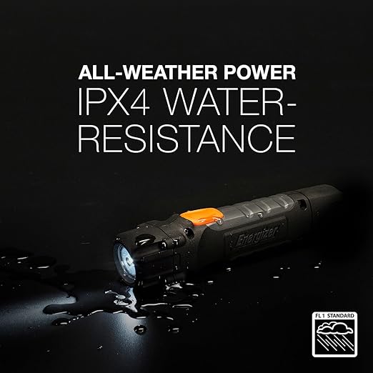 Energizer HC-300 LED Flashlight, IPX4 Water Resistant, Maximum Durability, Smart Dimming LED, High-Performance Task Light, Batteries Included, Black/Gray