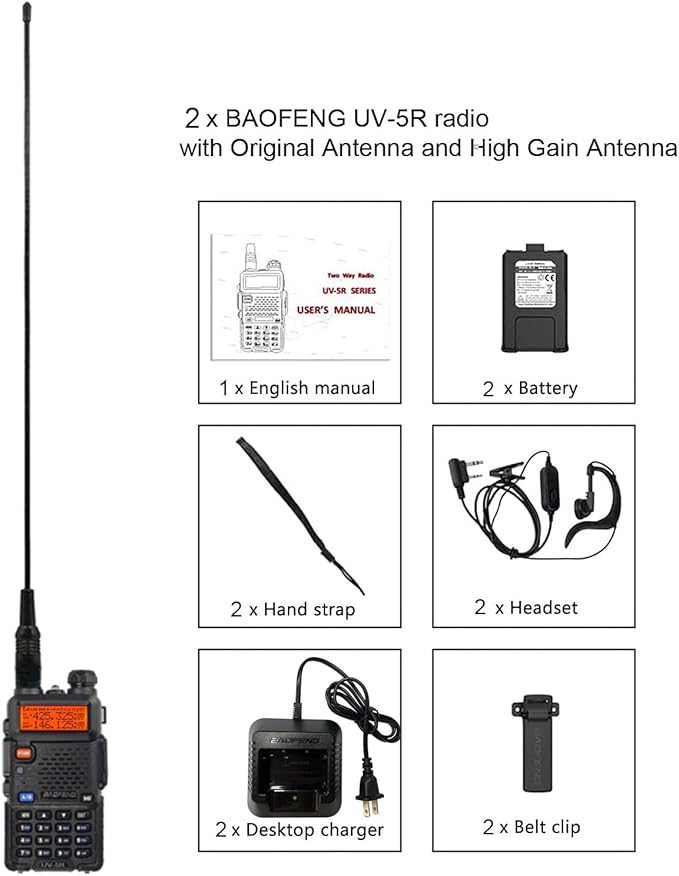 BAOFENG UV-5R Ham Radio Handheld Walkie Talkie Long Range (2 Pack)