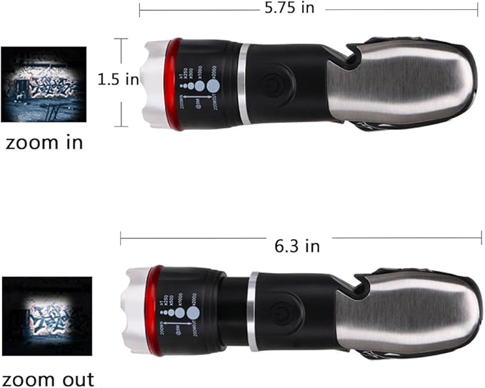 Multi Tool LED Flashlight,Surivival Tools for Cars, Emergency and Camping, ALL IN One Tactical Torch Light with Hammer Seatbelt Cutter Knief Bottle Opener Scissors Screwdrivers
