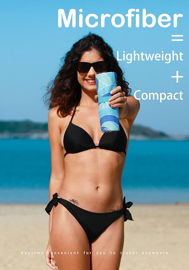 6 Pack Microfiber Lightweight Beach Towel Sand Free Quick Dry Absorbent Thin Compact Towels for Swimming Pool Camping Beach Accessories Large Easy Pack Travel Things for Vacation Essentials Gift