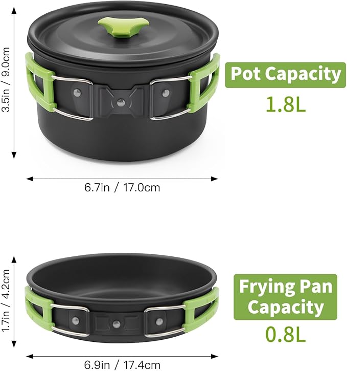 16pcs Camping Cookware, Backpacking Compact Camping Cooking Set Camping Pot with Stainless Steel Cups Plates Forks Knives Spoons, Camping Pots and Pans Set for Backpacking, Outdoor Cooking