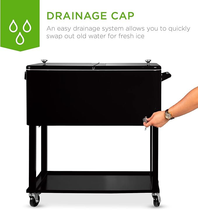 Best Choice Products 80-Quart Outdoor Steel Rolling Cooler Cart w/Ice Chest, Bottle Opener, Catch Tray, Drain Plug, Locking Wheels