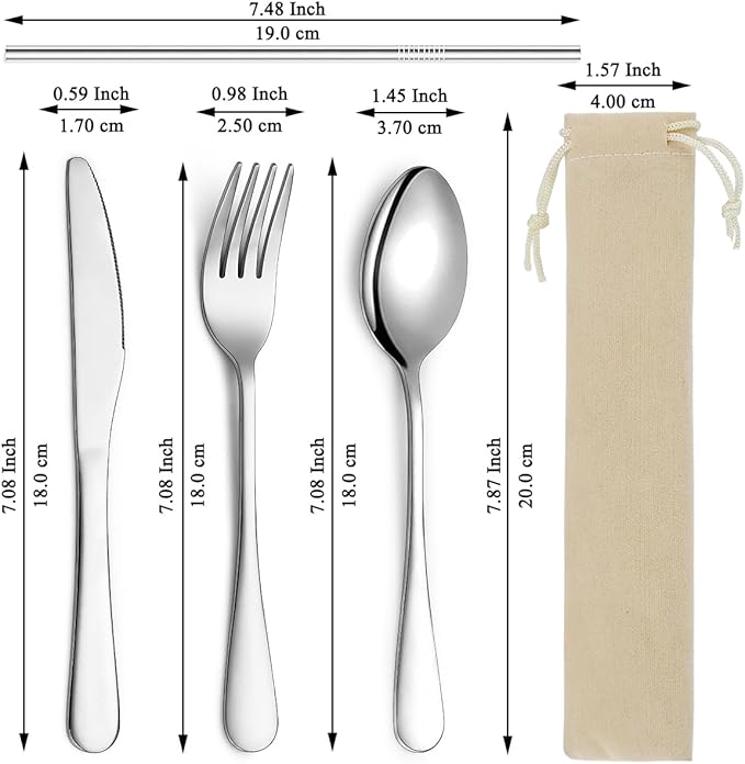 Kyraton Portable Flatware, Reusable Camping Flatware, Bento Box Flatware, Silverware For School/Work/Office/Outdoor, Dishwasher Safe, Set of 2 Packs