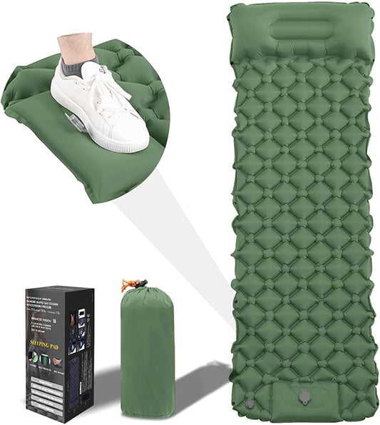 Sleeping Pad for Camping - Inflatable Camping Mat, Ultralight Air Mattress,Built-in Foot Pump Backpacking Sleeping Pad,Compact Sleeping Mats for Camping、Hiking、Traveling (Forest Green)
