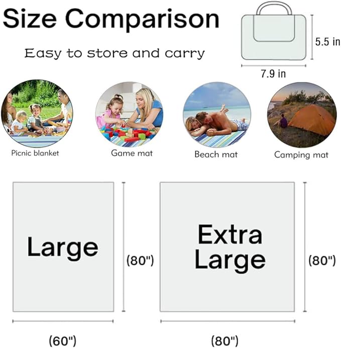 Extra Large Beach Blanket Outdoor Picnic Blankets, Foldable Waterproof Sand Free Picnic Mat for Festival BBQ Park Grass Lawn Camping Hiking Travel Concerts (Brown, 80x60 in)