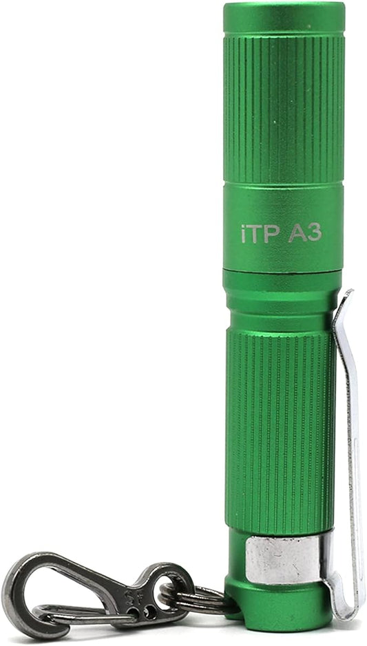 ITP A3 EOS CREE XP-G2 Keychain Flashlight - 150 Lumen with 3 Levels of Output (Low, Medium, High) - LED with Anti-Scratching Lens, 1xAAA Battery Compatible (Included) - Green