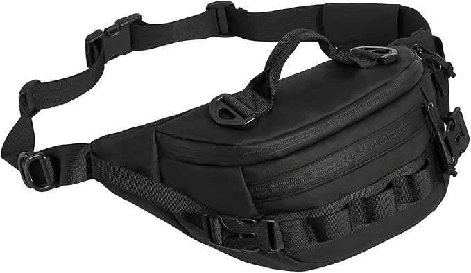 CamGo Tactical Fanny Pack for Men Women Military Waist Bag Molle Utility Hip Belt Pouch Crossbody Bags Bumbag for Cycling Hiking Walking Fishing Black