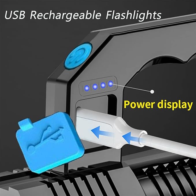 Flashlight Rechargeable USB High Lumens-Camping Flashlight with 4 Powerful LED Beads Handheld Flashlight for Home 4 Modes Waterproof Flashlight for Outdoor Fishing Hiking Emergency