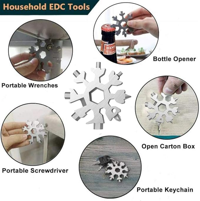 3 Pack Snowflake 18-in-1 Multi Tool, Stainless Steel Snowflake Bottle Opener/Flat Phillips Screwdriver Kit/Wrench, Durable and Portable to Take (3 colours)