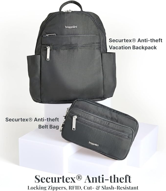 Securtex® Anti-theft Vacation Travel Backpack 10x13" Slash-Resistant Nylon Daypack w/RFID, Charcoal