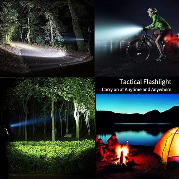 Flashlights Rechargeable High Lumens, 1200000 Lumens LED Tactical Flashlight, Powerful Super Bright Zoomable Handhed Flash Light Waterproof 5 Modes Best for Outdoor Camping