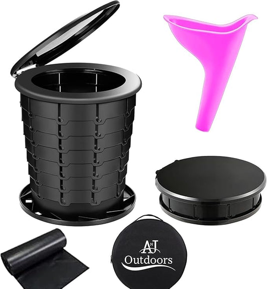 ANJ OUTDOORS Retractable Camping Toilet with Female Urinal | Adjustable Height Portable Toilet for Adults and Kids | Portable Potty, Camp Toilet, Travel Toilet Set