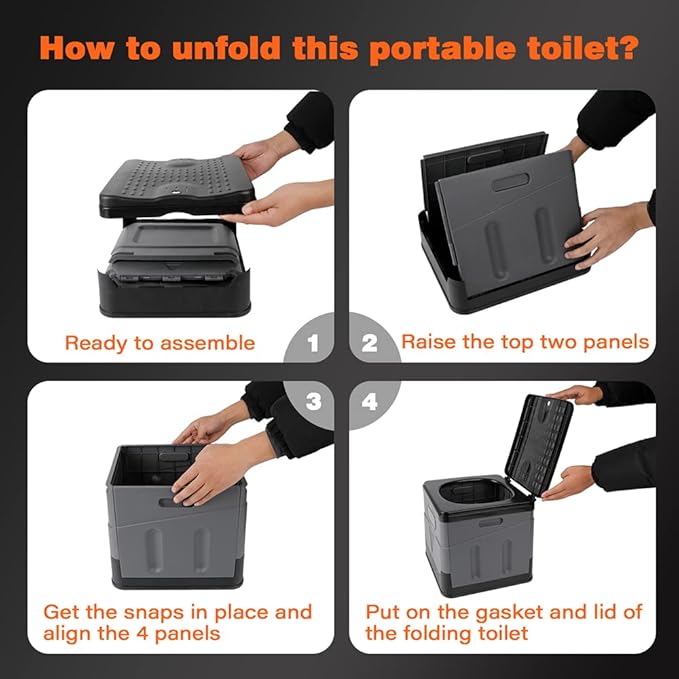 Portable toilet, portable folding toilet, folding toilet with cover, outdoor travel toilet, camping travel toilet (Black)