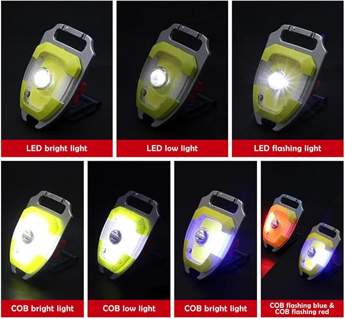 LED Small Flashlight, Snap-on Key Chain Light, COB Multi-Function Mini Work Light, 600 Lumens Rechargeable, 7 Lighting Modes with Fire Starter, Seat Belt Cutter, Screwdriver, Whistle, Yellow