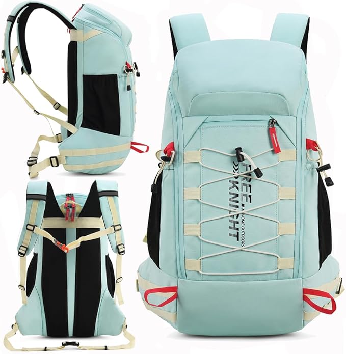 Bseash 40L Waterproof Hiking Camping Backpack with Rain Cover, Outdoor Sport Travel Daypack Rucksack for Skiing Cycling (Milk Green)