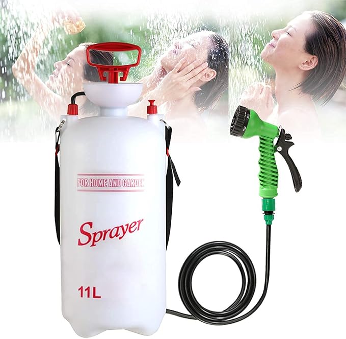 CLICIC Pressure Sprayer with 7 Spray Modes, Camping Shower with Removable Hose and Shower Head for Camping Outdoor Traveling Hiking and Pet Bath (2.9 Gallon)