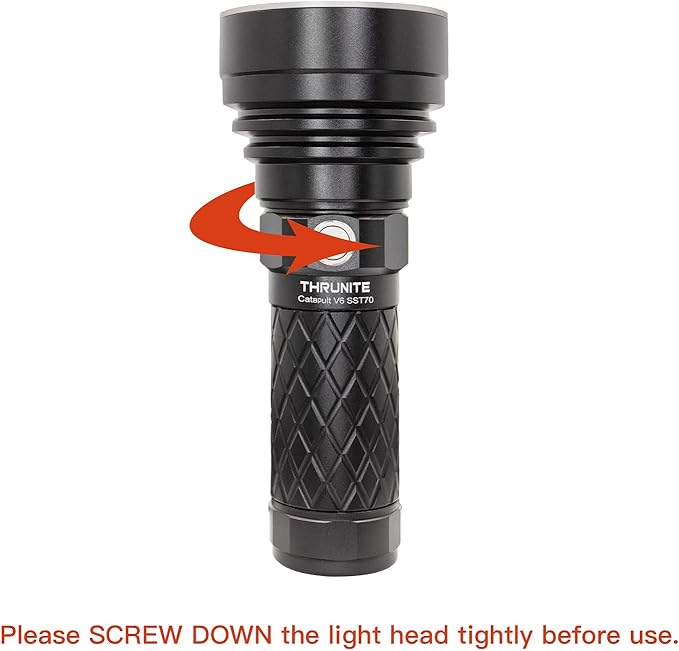 ThruNite Catapult V6 SST70 LED Rechargeable Flashlight, 756 Yard Throw, 2836 High Lumens Bright Searchlight, Long Beam Distance Flashlight for Hiking, Camping, and Hunting, Black, Cool White - CW