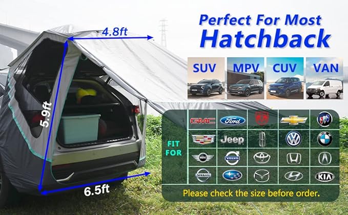 SUV Tailgate Tent with Three Sides Awning Shade & Transmittance Mosquito Net, Hatchback Camping Sunproof Car Tent, Universal SUV Windproof Car Camping Gear Tent Outdoor Travel.
