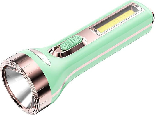 LED Flashlights, Bright Flashlights for Emergencies, Camping, Hiking, Walking, 3 Modes Flash Light with COB Work Light, Capable to Recharge Mobile Devices,fl-LL-5898-g-n