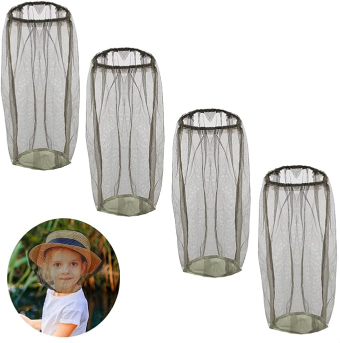 4 Pack Head Net Face Mesh, Mosquito Hat Mask Head Cover for Camping Hiking Fishing Protecting from Insect Bug Bee Mosquito Gnats (55 x 50 cm)