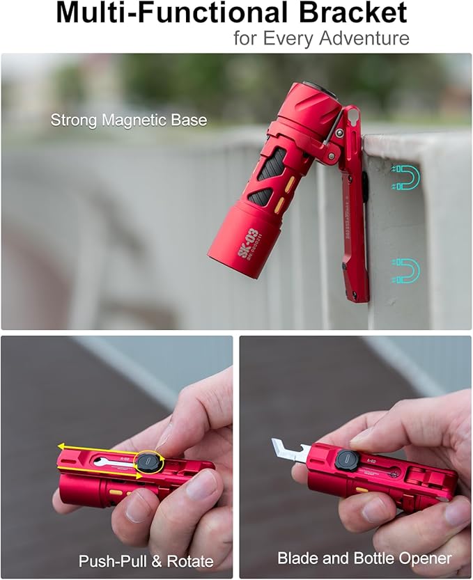 SK03 Pro AA Mini LED Flashlight, 1000 High Lumens EDC Flashlight with Magnetic Bracket, 4 Colors Filters, 10 Modes, USB C Rechargeable Pocket Flashlight for Camping, Hiking