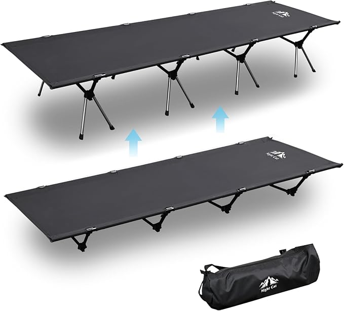 Night Cat Camping Cot Bed - Portable Folding Sleeping Cots for Adults 1-Person Outdoor Elevated Off-Ground Beds Easy Set-up Army Sleeping Bed 87"x28"