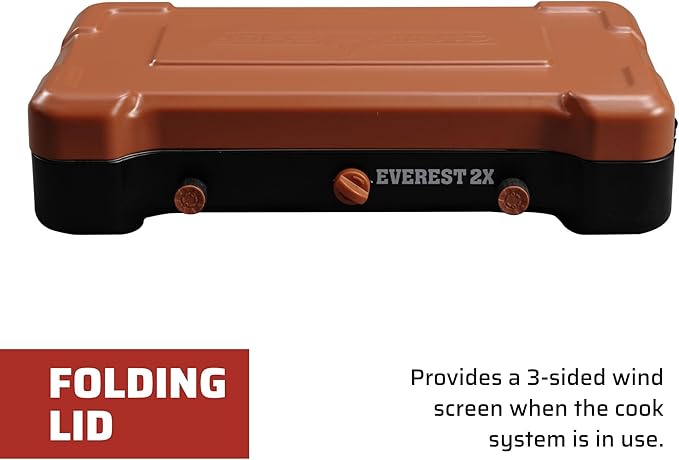 Camp Chef Mountain Series Everest 2X - High Output Two-Burner Camp Stove - Lid Doubles as Windscreen - Portable Cooking Stove - For Outdoor Cooking - 20,000 BTU Burners - 215 Sq In Cooking Area