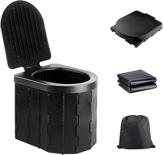 Portable Toilet for Camping with Lid, Portable Potty for Adults, Porta Potty Travel Toilet Commode Bucket Toilet for Camping, Car, Travel, Hiking, Outdoor, Backpack, Trips, Boat, Beach, Traffic Jam