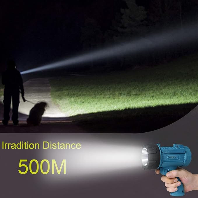Rechargeable Spotlight,18W IPX7 Water-Resistant Flashlight, Super Bright 10000 Lumens LED,10000mAh 20h Ultra-long Standby,Ideal Spotlight for Boating, Camping, Hiking, Hurricane survival(blue)…