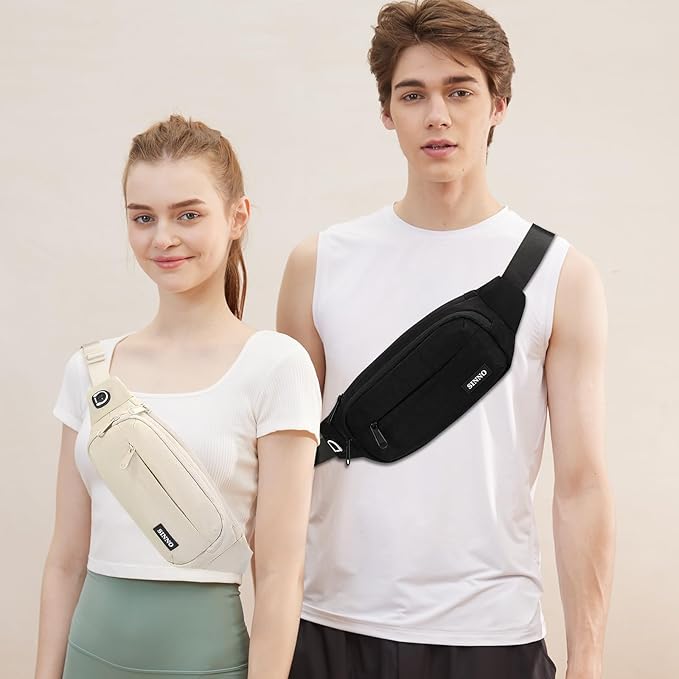 SINNO Large Crossbody Fanny Pack for Women Men Belt Bag With 4-Zipper Pockets for Travel Running Hiking Workout Dog Walking Outdoors Sport Fishing Waist Pack Bag Carrying All Phones