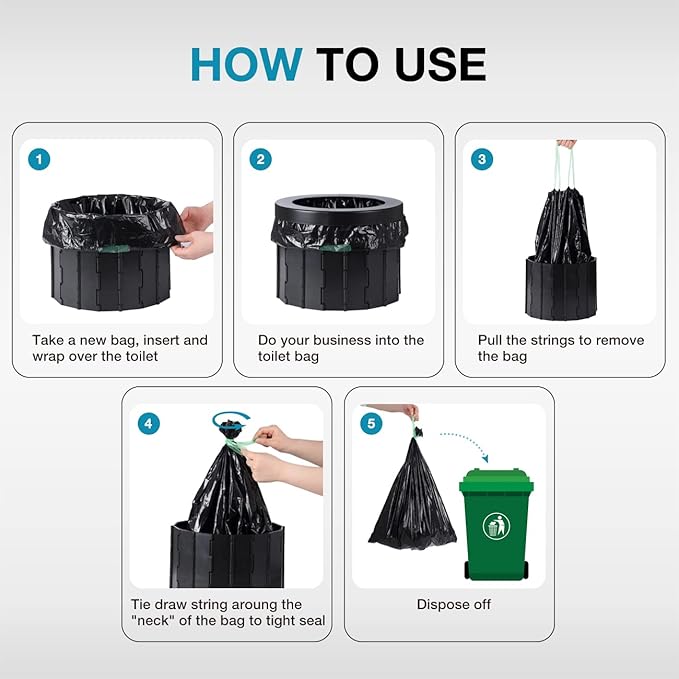 TRIPTIPS Portable Toilet Bags Drawstring 8 Gallon Camping Toilet Bags Toilet Waste Bags Leak-Proof Toilet Liners, Trash Bags for Camping, Hiking, Traveling
