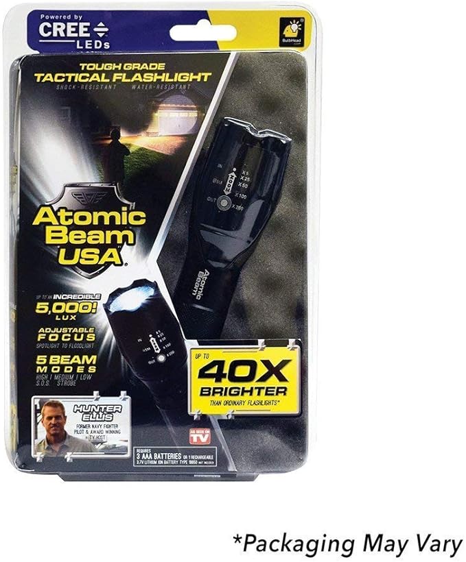 Atomic Beam LED Flashlight by BulbHead, 5 Beam Modes, Tactical Light Bright Flashlight (1 Pack)