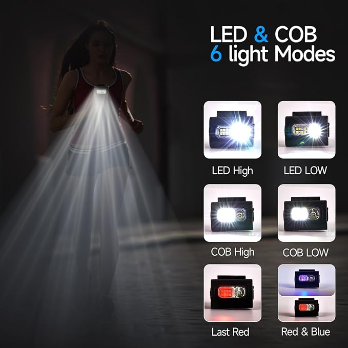 RAHAN Clip on Running Light, 2Pack Magnetic Clip on Light for Runners with 6 Lighting Modes, Rechargeable Reflective Running Gear for Runners Night Walking Hiking Camping (Black)