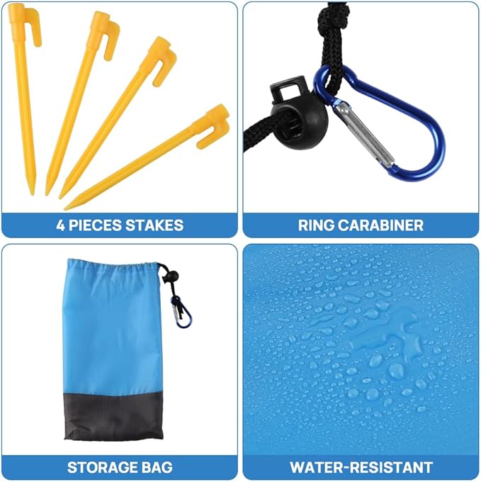 Forbidden Road 83" x 79" Beach Blanket Oversized Waterproof Sandproof Picnic Mat for 1-3 Adults (Blue, 83" x 79" (1-3 Person))