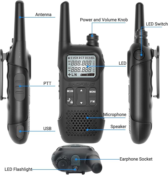 GMRS Radio BAOFENG GM-T8 Walkie Talkies Long Range, Rechargeable Walkie Talkie for Adults,Portable Ham Radio Handheld with NOAA Weather Flashight VOX USB-C Two Way Radio(2 Pack)