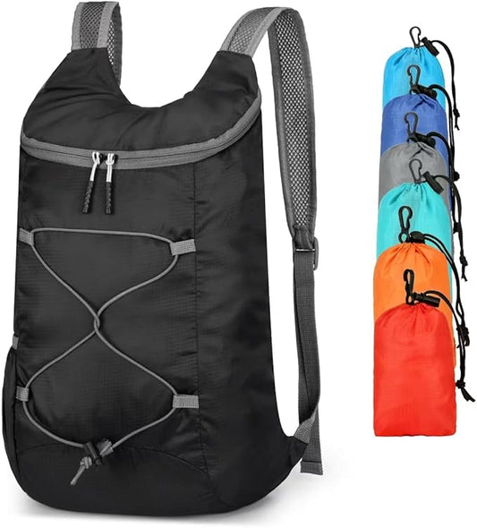 16L Hiking-Daypack Lightweight-Foldable Travel-Backpack Water-Resistant Camping Outdoor Packable Easy Carry-on Bag (Black&Gray)