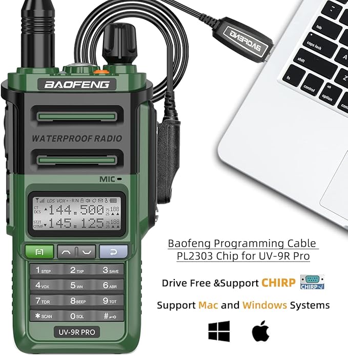 BAOFENG UV-9R Pro Ham Radio Handheld Two Way Radio Dual Band Waterproof Transceiver Long Range Rechargeable Walkie Talkie with Programming Cable and Type-C Charger
