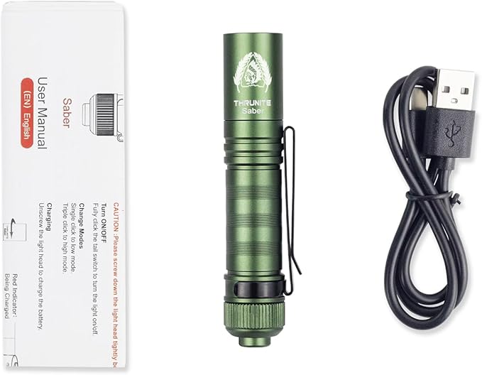 ThruNite BSS Saber EDC Flashlight Customized Black Scout Survival Edition Max 1015 Lumens USB-C Rechargeable Mini LED Handheld AA Flashlights, Green Cool White