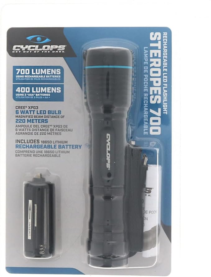 Cyclops Handheld Aluminum Steropes 700 Lumens Rechargeable Pocket Flashlight for Camping, Hiking, Emergency