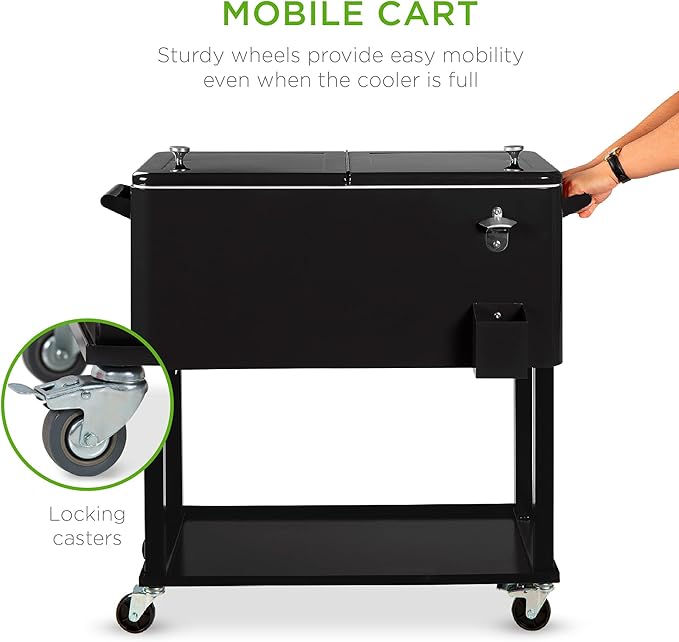 Best Choice Products 80-Quart Outdoor Steel Rolling Cooler Cart w/Ice Chest, Bottle Opener, Catch Tray, Drain Plug, Locking Wheels