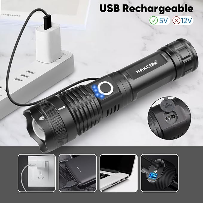 Flashlights High Lumens Rechargeable, 2 Pack XHP70 Led Flashlight, 20000 Lumen Super Bright Flashlight with 5 Modes, Waterproof Powerful Tactical Flash Light Torch for Camping Outdoor Emergency