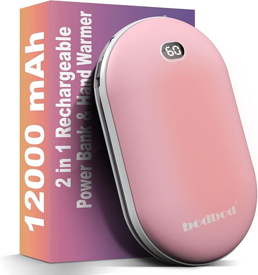 12000mAh Hand Warmers rechargeable & Power Bank 2in1 Battery with charge cable USB Electric Hand Warmer Reusable Portable hot hands Heater Pocket Warmer Handwarmer for Winter outwork Camping Fishing Golf