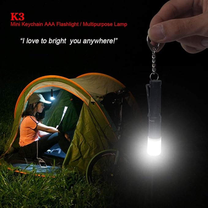 K3 Mini Small Keychain Flashlight with diffuser Bright 150 Lumens 3 Modes Multipurpose Waterproof for EDC,Reading,Dog Walk, Emergency (Black Red 2pcs)